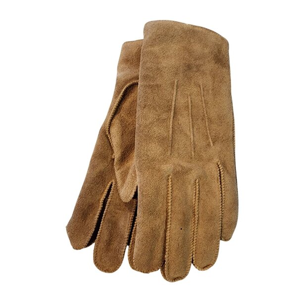 Isotoner Suede Gloves Tan vintage New sherpa lined size M - Picture 1 of 3